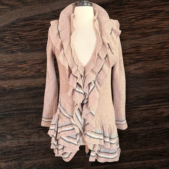 Anthropologie Sparrow Every Which Way Sweater Ruffle Cardigan Sz S Lambs Wool - Picture 1 of 10
